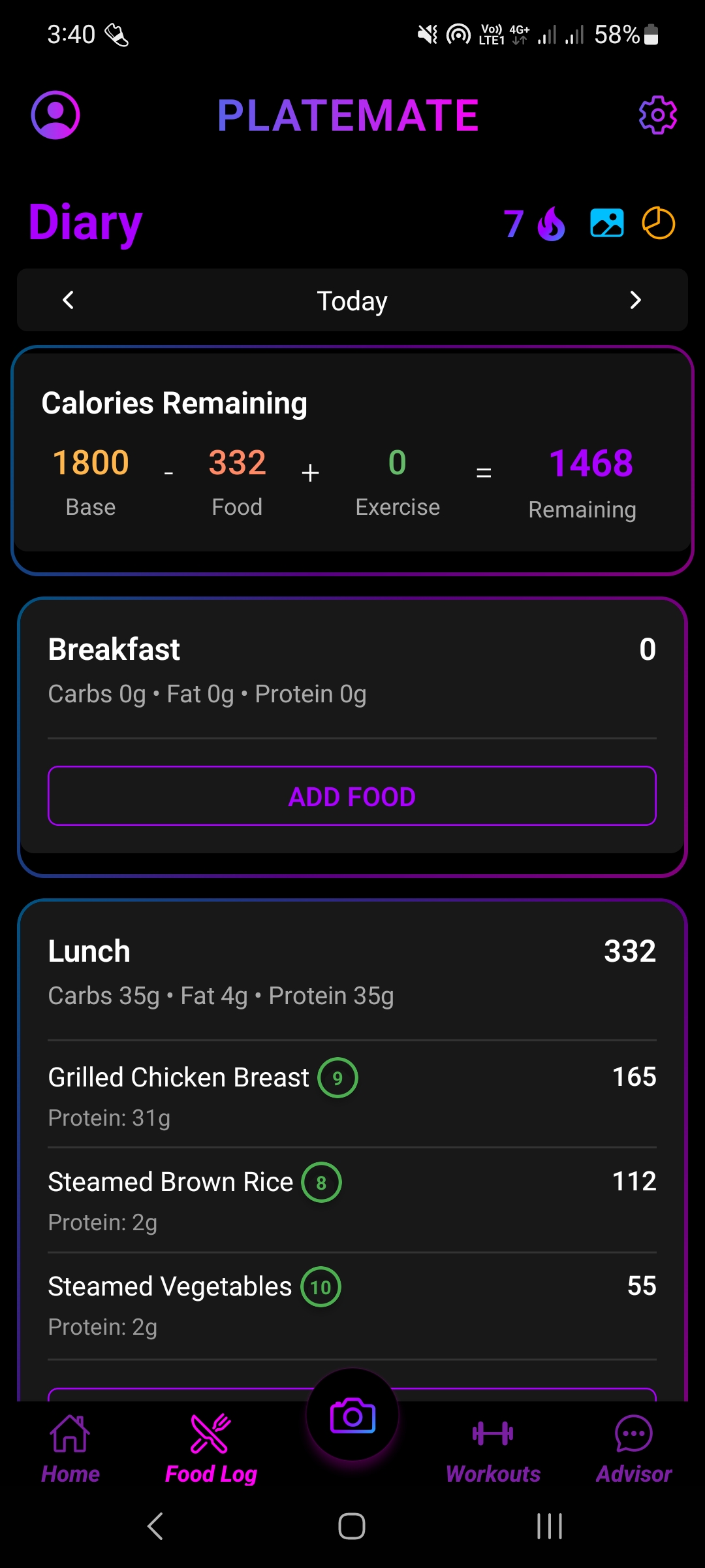 PlateMate Food Log